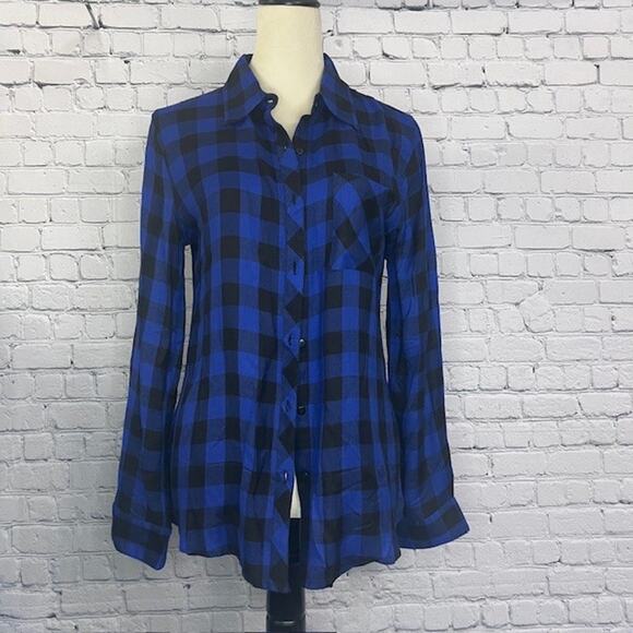 NWT Allen B Schwartz Blue & Black Lightweight Long Sleeve Flannel Size Medium - Picture 1 of 7